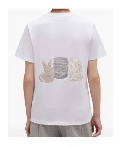 Ganni Graphic Print Crew Neck Short Sleeve Top In White