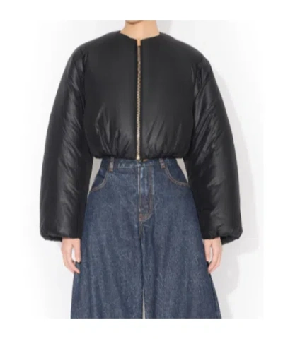 Alaïa Nylon Pleated Bomber In Black