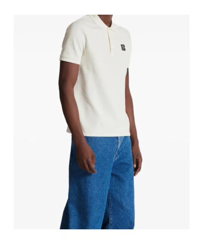Balmain Polo Shirt Short Sleeves Ribbed Cuffs Collar In White