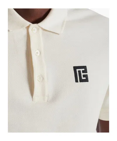 Balmain Polo Shirt Short Sleeves Ribbed Cuffs Collar In White