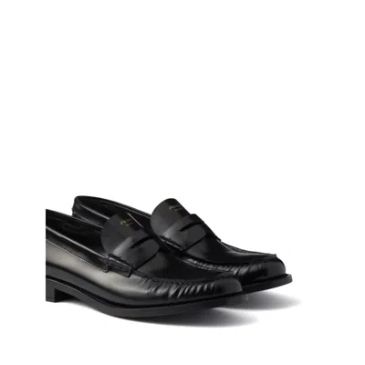 Prada 20mm Brushed-leather Band Loafers In Black