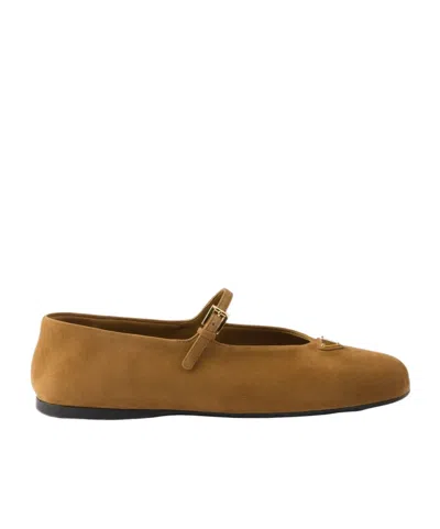 Prada Round-toed Ballet Shoes In Brown