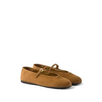Prada Round-toed Ballet Shoes In Brown