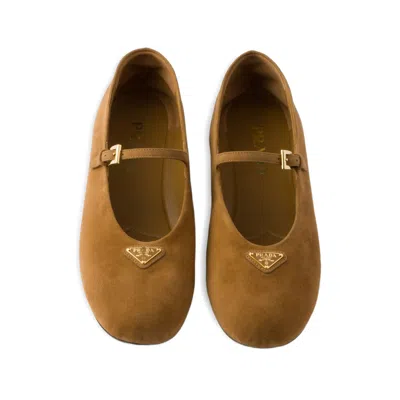 Prada Round-toed Ballet Shoes In Brown