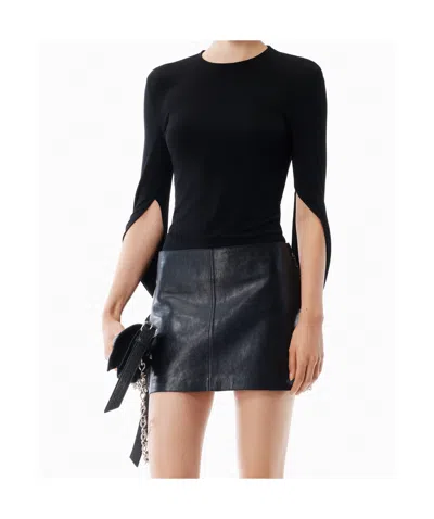 Alexander Wang Drape Back Long Sleeve Top In Matte Jersey In Black