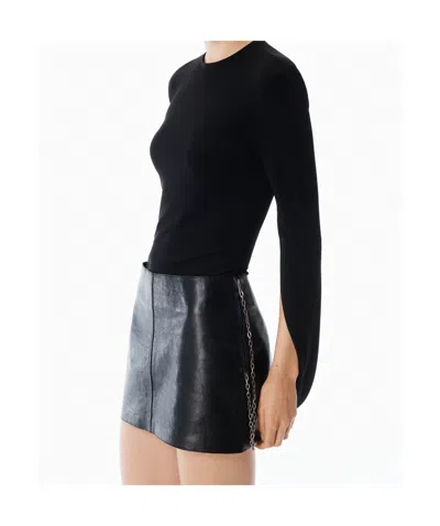 Alexander Wang Drape Back Long Sleeve Top In Matte Jersey In Black