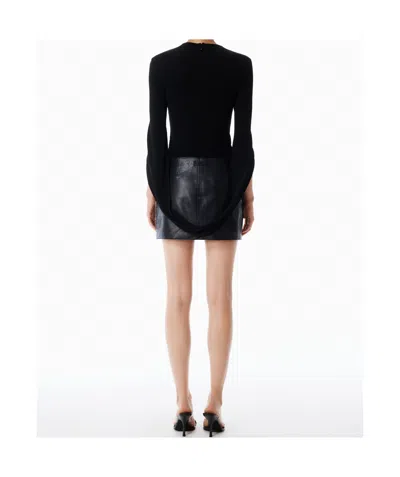 Alexander Wang Drape Back Long Sleeve Top In Matte Jersey In Black