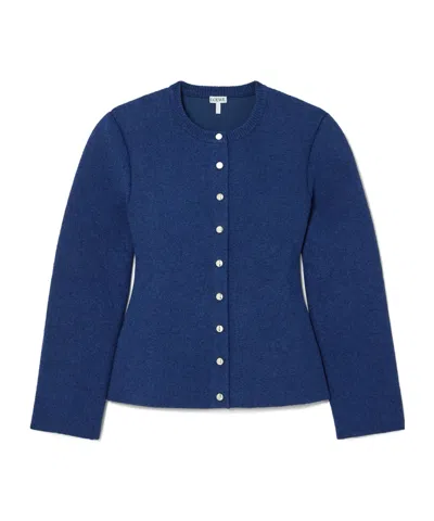 Loewe Long-sleeved Knitted Cardigan In Blue