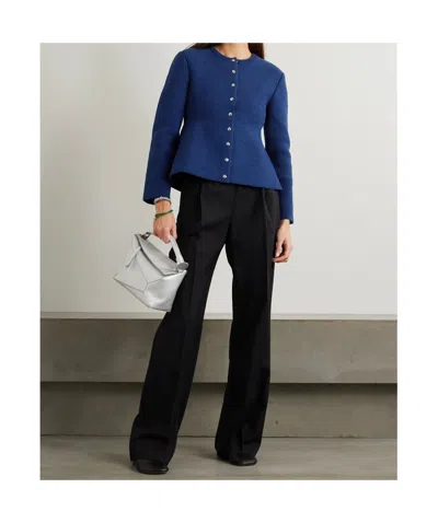 Loewe Long-sleeved Knitted Cardigan In Blue