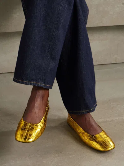 Dries Van Noten Round Toe Ballet Shoes In Yellow