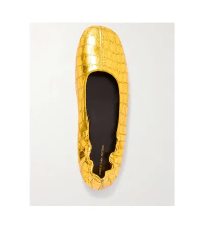 Dries Van Noten Round Toe Ballet Shoes In Yellow