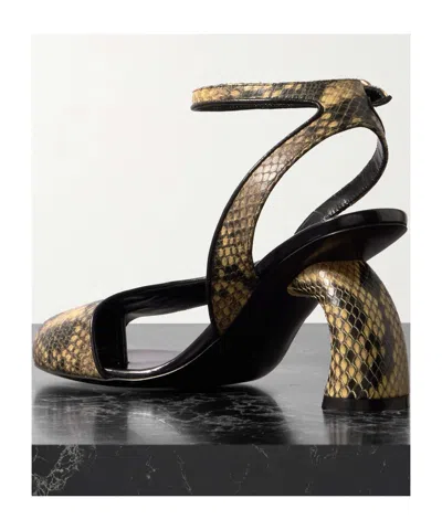 Dries Van Noten Snakeskin-embossed Slingback Heels In Green