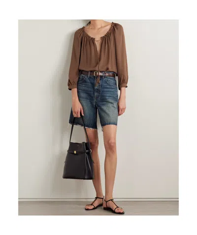 Nili Lotan Russel Raw Edge Denim Shorts In Blue