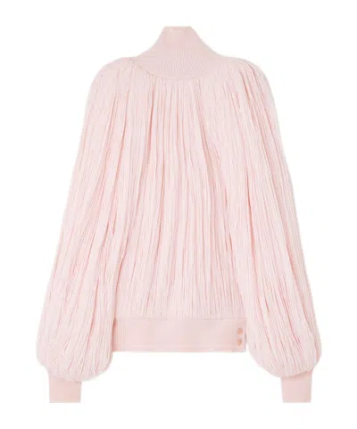 Alaïa Turtleneck Fringed Wool-blend Top In Pink