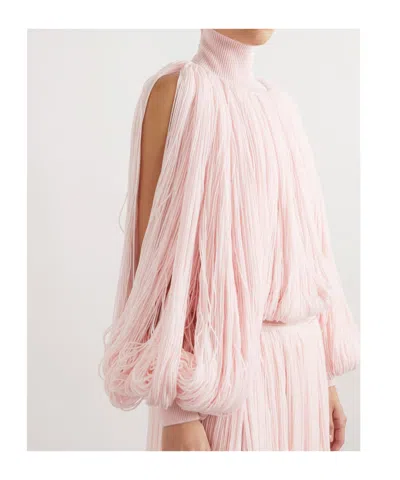 Alaïa Turtleneck Fringed Wool-blend Top In Pink
