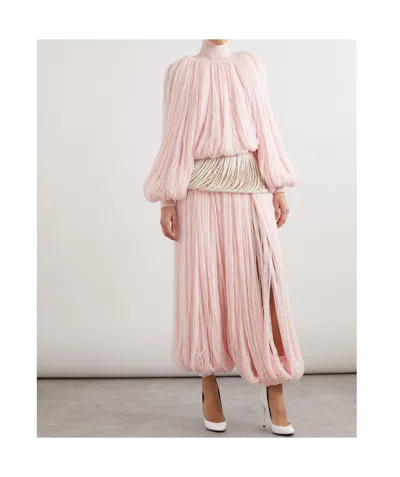 Alaïa Turtleneck Fringed Wool-blend Top In Pink