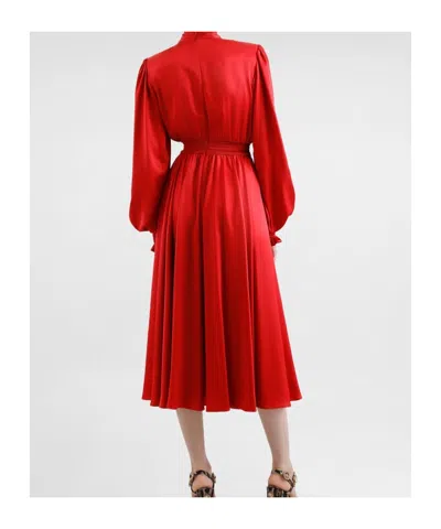 Dolce & Gabbana Silk Pussybow Midi Dress In Red