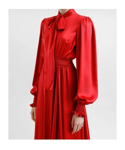 Dolce & Gabbana Silk Pussybow Midi Dress In Red