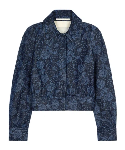 Dries Van Noten Printed Denim Jacket In Purple