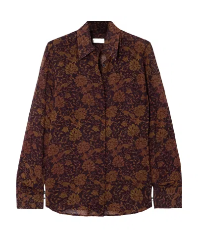Dries Van Noten Printed Georgette Shirt In Brown