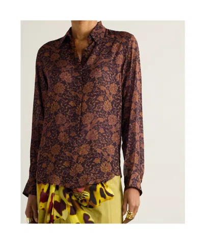 Dries Van Noten Printed Georgette Shirt In Brown