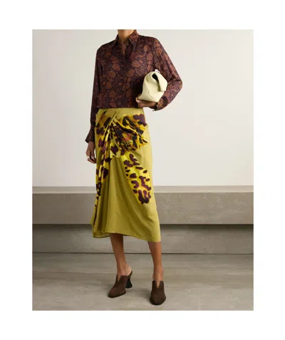 Dries Van Noten Printed Georgette Shirt In Brown