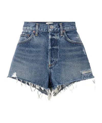 Agolde Parker Vintage Cutoff Organic Denim Shorts In Blue