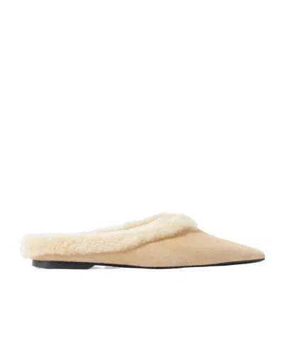 Totême Shearling-trimmed Suede Slippers In Neutral