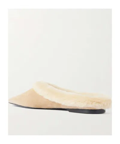 Totême Shearling-trimmed Suede Slippers In Neutral