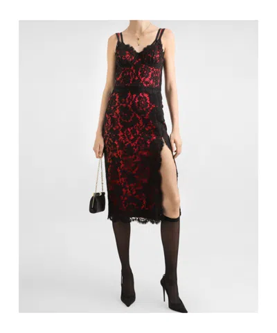Dolce & Gabbana Floral-lace Midi Dress In Red