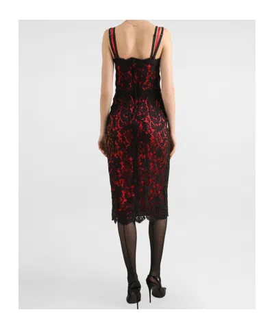 Dolce & Gabbana Floral-lace Midi Dress In Red