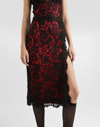 Dolce & Gabbana Floral-lace Midi Dress In Red