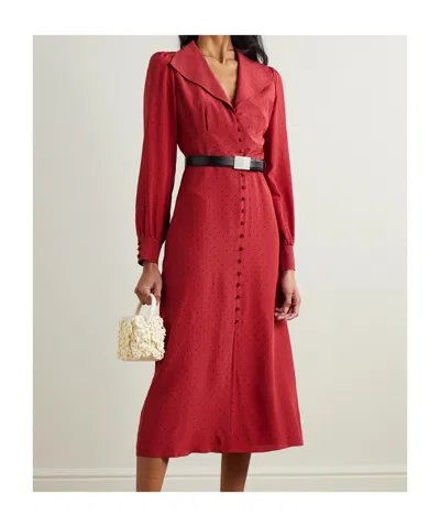 Alessandra Rich Polka Dot Midi Dress In Burgundy