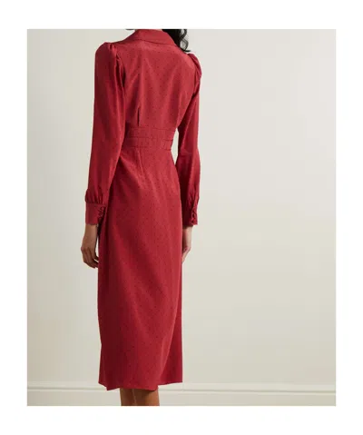 Alessandra Rich Polka Dot Midi Dress In Burgundy