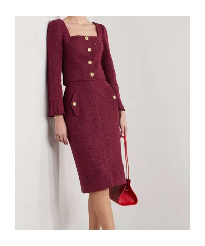 Alessandra Rich Sequin-embellished Tweed Skirt In Red