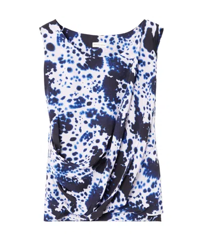 Dries Van Noten Cot Orchid Petal Print Draped Top In Blue