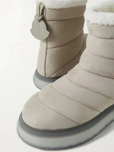 Moncler Hermosa Shearling-lined Suede Ankle Boots In Gray
