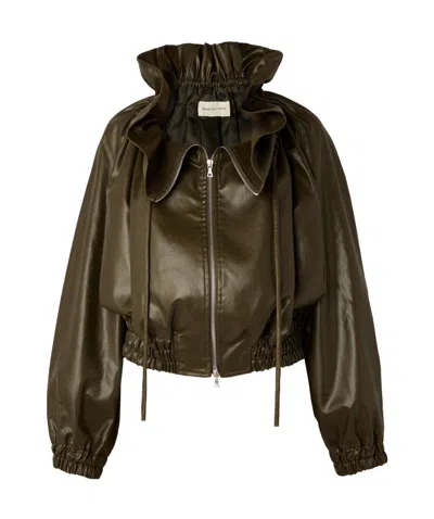 Dries Van Noten Long Sleeve Leather Jacket In Green