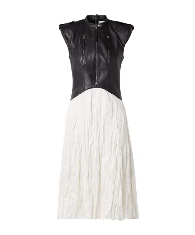 Gabriela Hearst Athena Paneled Leather And Crinkled Silk-blend Twill Midi Dress In Multi