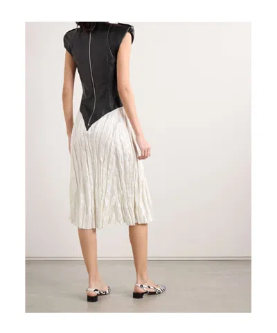 Gabriela Hearst Athena Paneled Leather And Crinkled Silk-blend Twill Midi Dress In Multi