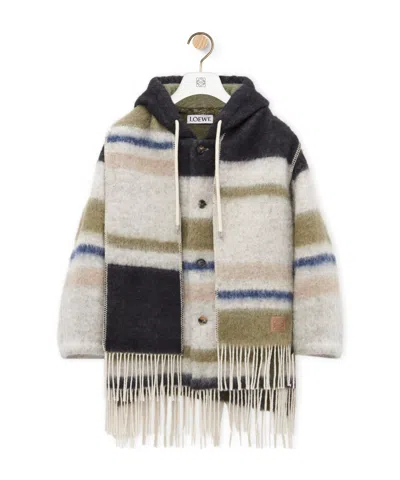 Loewe Hooded Scarf Coat In Wool And Mohair Blend In Multi