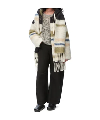 Loewe Hooded Scarf Coat In Wool And Mohair Blend In Multi