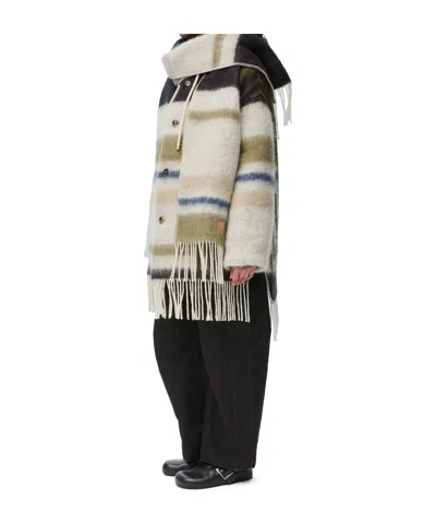 Loewe Hooded Scarf Coat In Wool And Mohair Blend In Multi