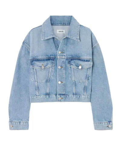 Agolde Button Cropped Denim Jacket In Blue