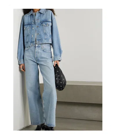 Agolde Button Cropped Denim Jacket In Blue