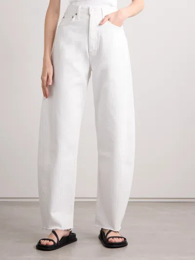 Agolde Luna Frayed High-rise Barrel-leg Jeans In White