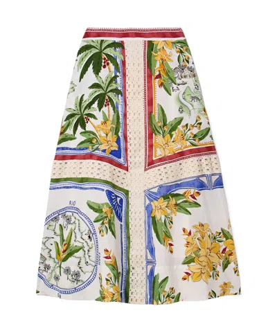 Farm Rio Patterned Skirt In Brown