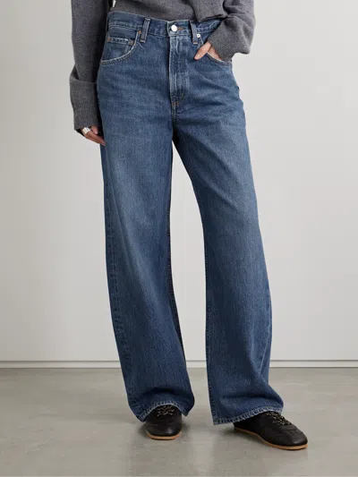 Agolde Arc Cropped Mid-rise Wide-leg Jeans In Blue