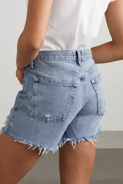 Agolde Parker High Waist Relaxed Long Denim Shorts In Blue