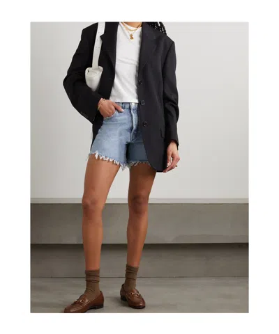 Agolde Parker High Waist Relaxed Long Denim Shorts In Blue